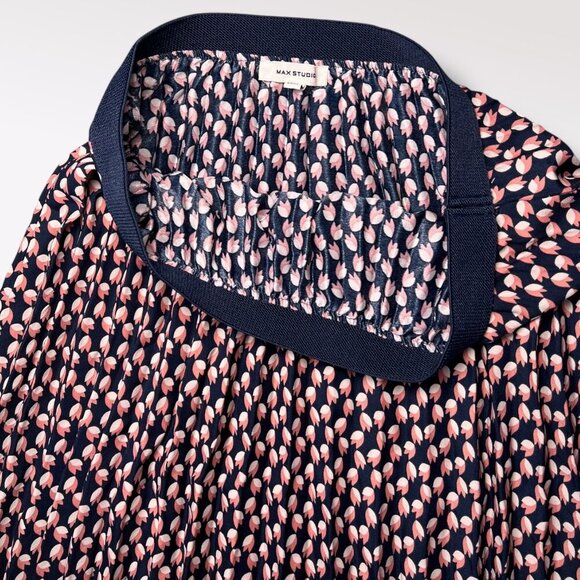 Max Studio Pleated Midi Skirt Navy Pink Floral Print Small - Picture 4 of 9